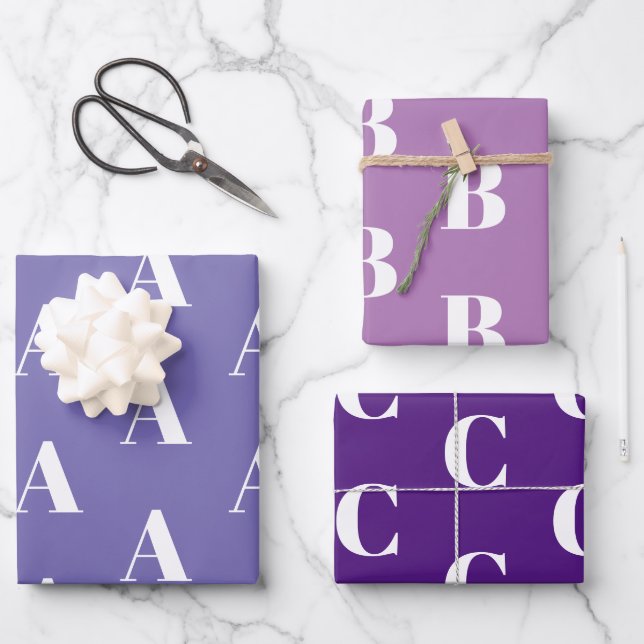 Chic purple shades custom Initial monogram Letter  Wrapping Paper Sheets (Front)