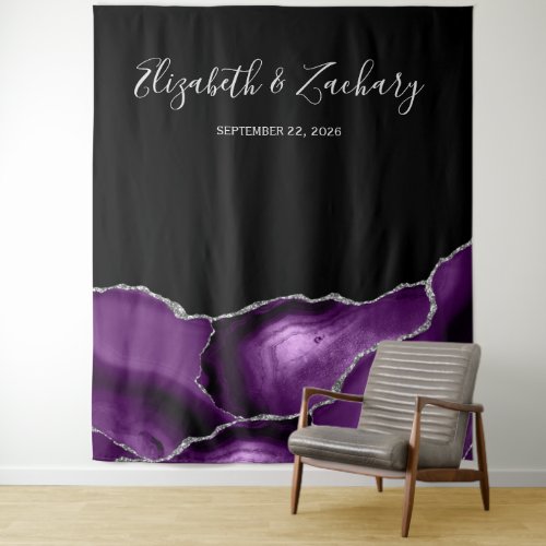 Chic Purple Silver Agate Wedding Photo Booth Tapestry