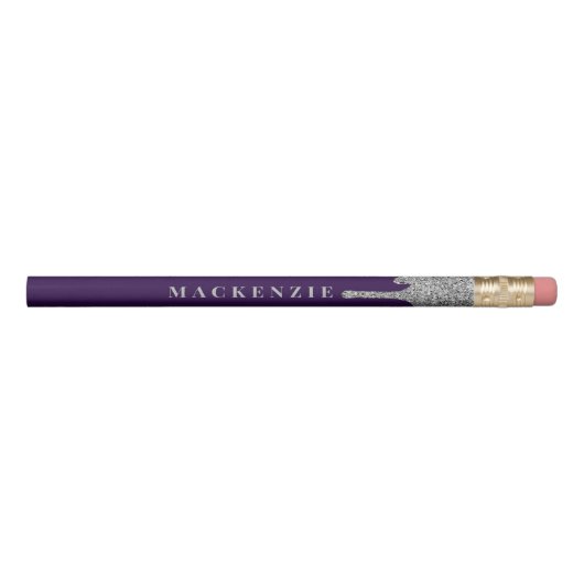 Chic Purple Silver Dripping Glitter Luxury Pencil (Front)
