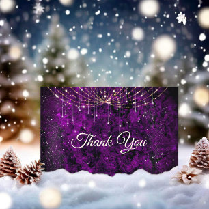 Chic purple silver faux glitter thank you card
