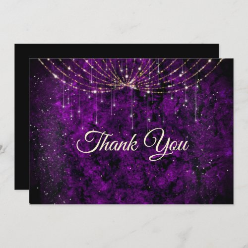 Chic purple silver faux glitter  thank you card