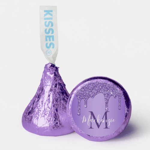 Chic Purple Sparkle Dripping Glitter Monogram Hersheys Kisses