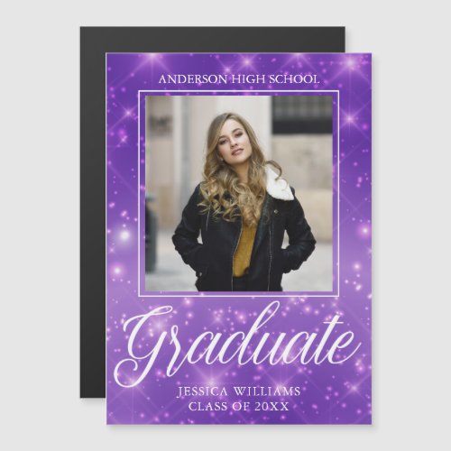 Chic Purple Sparkle Graduation Photo Magnet Card