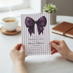 Chic Purple Stripes Birthday QR Invite