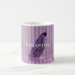 Chic Purple Stripes Peacock Coffee Mug