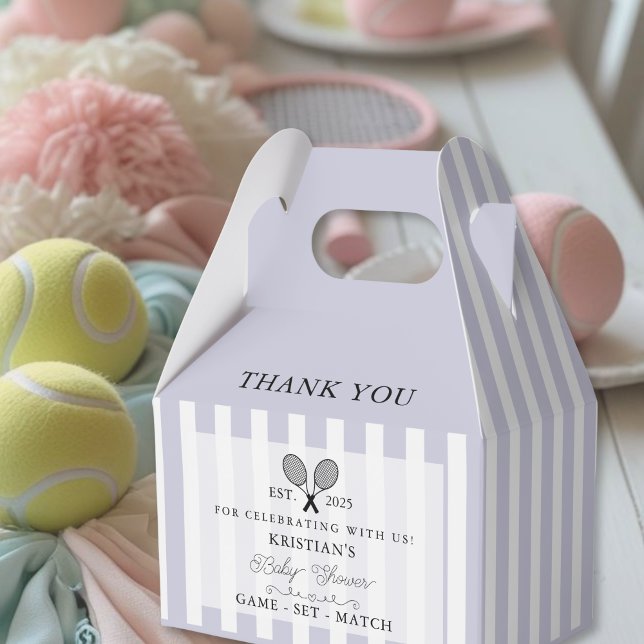 Chic Purple Stripes Tennis Baby Shower Thank You  Favor Boxes (elegant purple stripes tennis theme baby shower thank you favor boxes from hostess to guest chic)