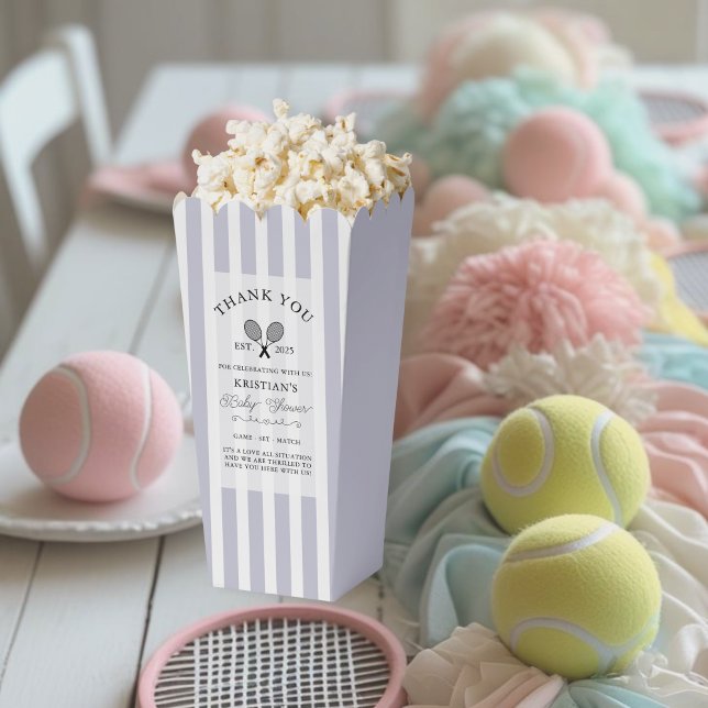 Chic Purple Stripes Tennis Thank You Baby Shower Favor Boxes (elegant purple tennis theme baby shower thank you gift popcorn gift box for favors or treats chic)
