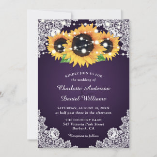 Chic Purple Sunflower Wedding Invitation
