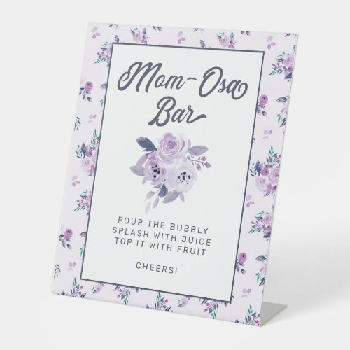 Chic Purple  Teal Floral Mom_Osa Bar Baby Shower Pedestal Sign