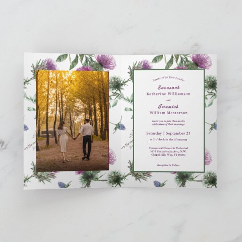 Chic Purple Thistle Customizable Bifold Wedding  Invitation