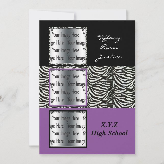 chic purple triple photo Graduation Invitation (Front)