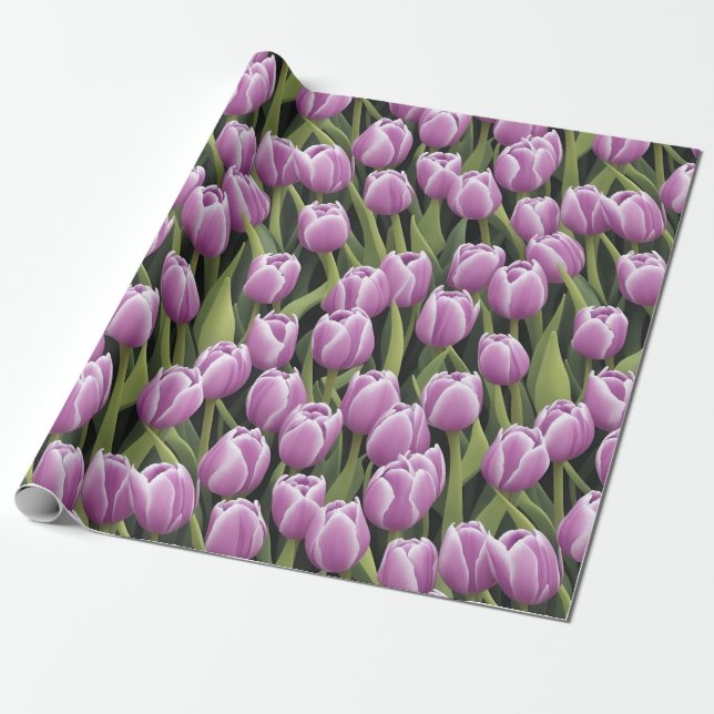Chic Purple Tulip Greenery Garden Wrapping Paper (Unrolled)