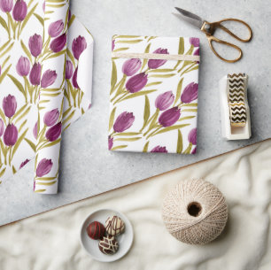 Chic Purple Tulips Watercolor Wrapping Paper