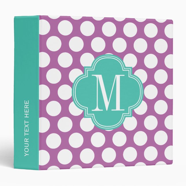 Chic Purple & Turquoise Big Dots Monogrammed 3 Ring Binder (Front/Spine)