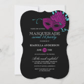 Chic Purple & Turquoise Masquerade Sweet 16 Party Invitation (Front)