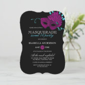 Chic Purple & Turquoise Masquerade Sweet 16 Party Invitation (Standing Front)