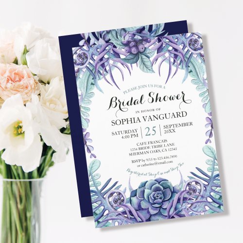 Chic Purple Watercolor Floral Bridal Shower Invitation