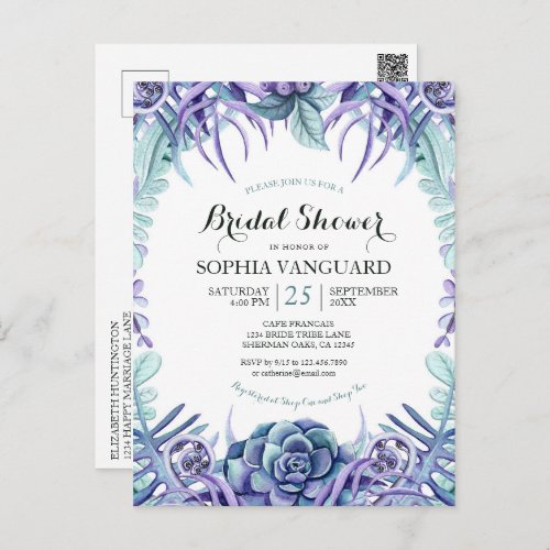 Chic Purple Watercolor Floral Bridal Shower Invite