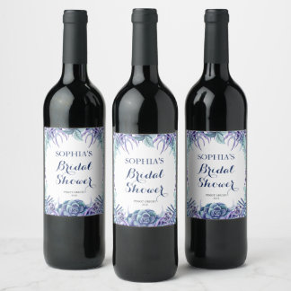 Chic Purple Watercolor Floral Bridal Shower Wine Label