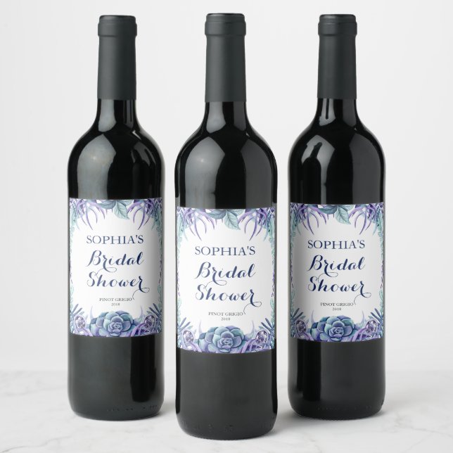 Chic Purple Watercolor Floral Bridal Shower  Wine Label (Bottles)