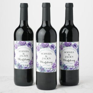 Chic Purple Watercolor Floral Wedding Thank You Wine Label
