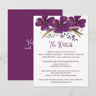 Chic Purple Watercolor Flowers Details Card