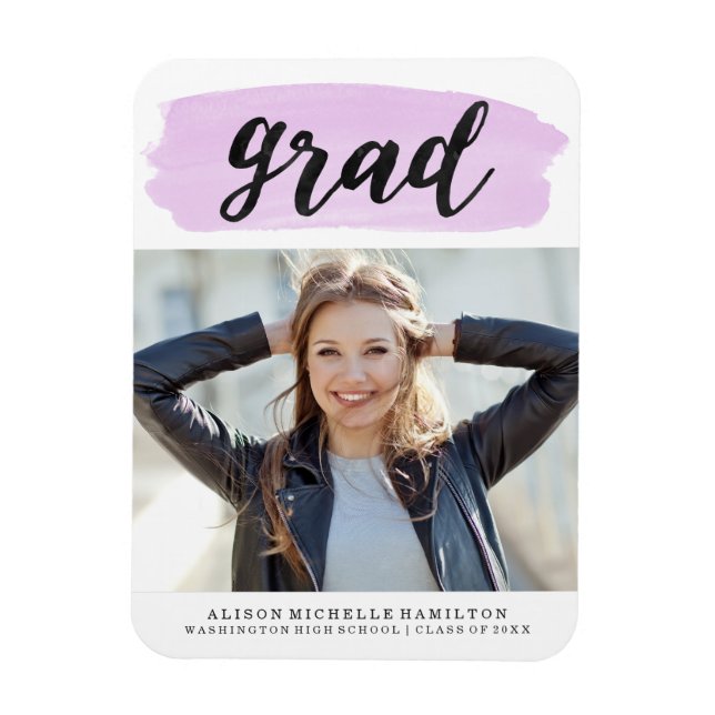 Chic Purple Watercolor Graduation Photo Magnet (Vertical)