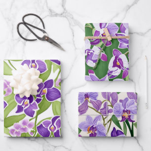 Chic Purple Watercolor Orchid Flora Wrapping Paper Sheets
