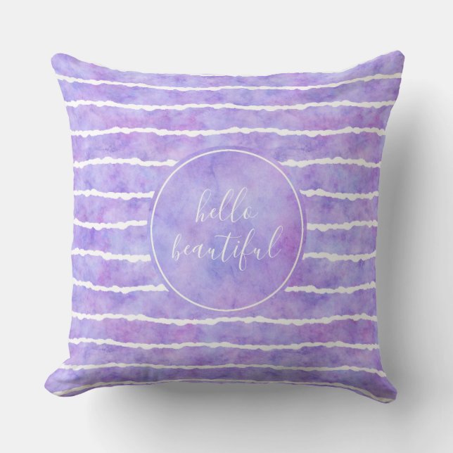 Chic Purple Watercolor Stripes Beautiful Throw Pillow (Front)
