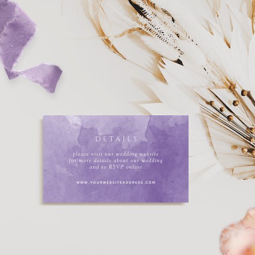 Chic Purple Watercolor Wedding Details Website Enclosure Card
