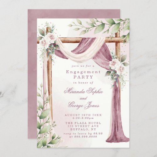 Chic Purple White Canopy Floral Engagement Party Invitation