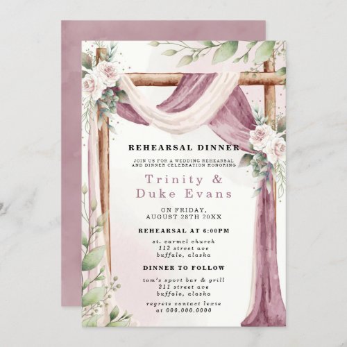 Chic Purple White Canopy Florals Rehearsal Dinner Invitation