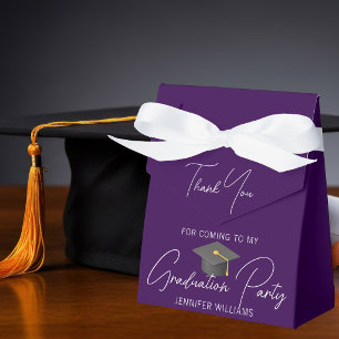 Chic Purple White Graduation Party Thank You Favor Boxes