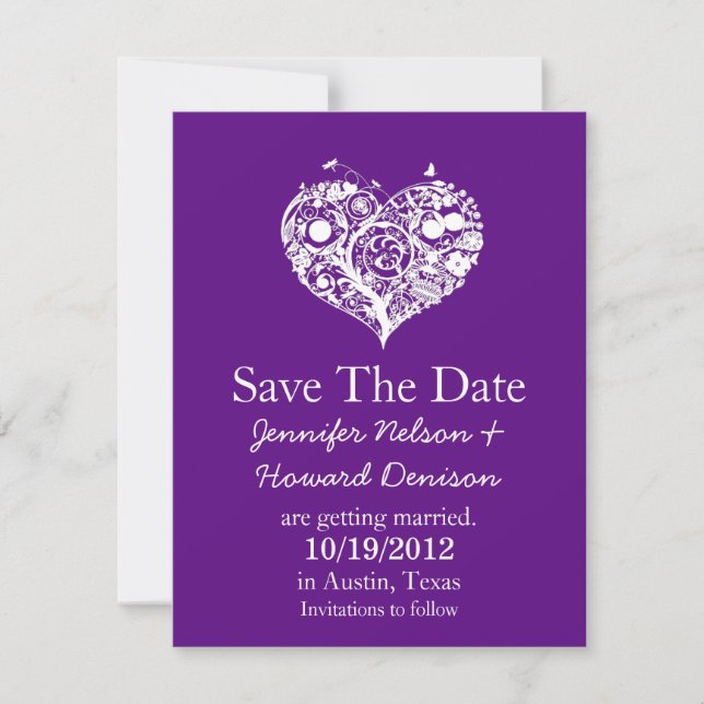 Chic Purple & White Heart Wedding Announcement (Front)