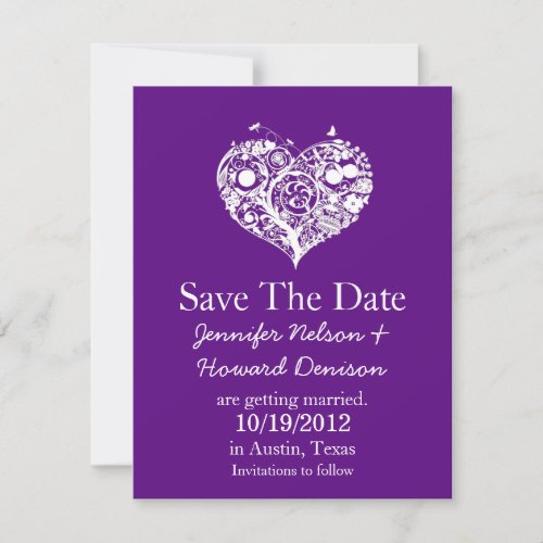 Chic Purple &amp; White Heart Wedding Announcement
