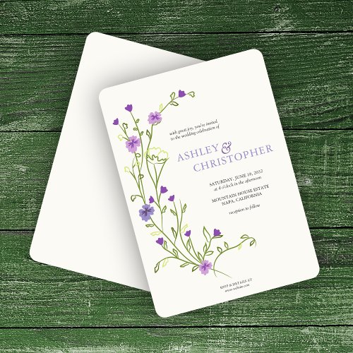 Chic Purple Wildflower Watercolor Monogram Wedding Invitation