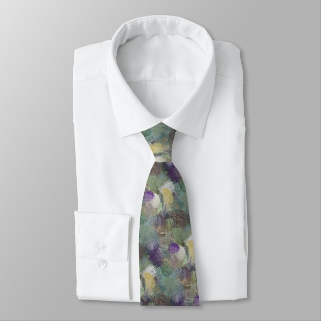 Chic Purple Yellow Green Teal Blue Abstract Art Neck Tie (Tied)