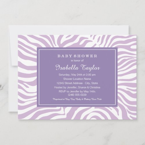 Chic Purple Zebra Stripes Girl Baby Shower Invitation