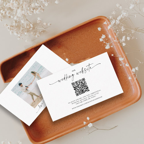 Chic QR Code Wedding Website Photo Enclosure Card