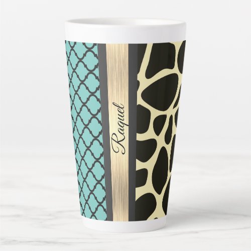 Chic Quartrefoil Giraffe Print Personalized  Latte Mug