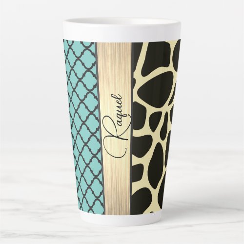 Chic Quartrefoil Giraffe Print Personalized  Latte Mug