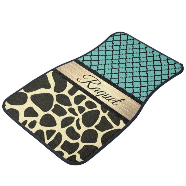 Chic Quatrefoil Giraffe Print Car Floor Mat (Angled)