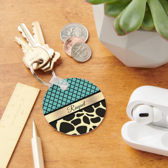 Chic Quatrefoil Giraffe Print  Keychain (Desk)