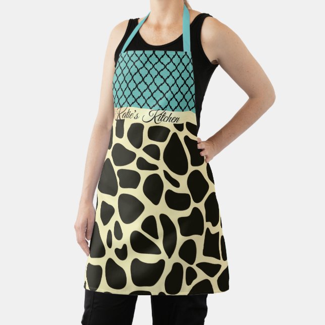 Chic Quatrefoil Giraffe Print  Personalized  Apron (Insitu)