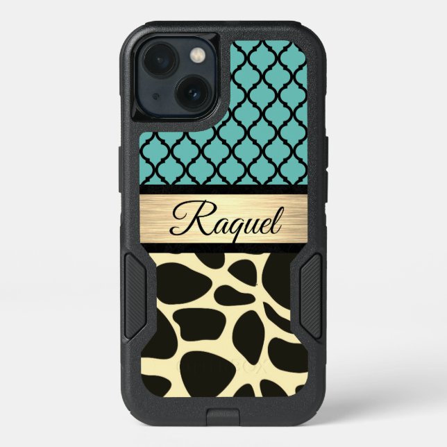 Chic Quatrefoil Giraffe Print Personalized Otterbox iPhone Case (Back)