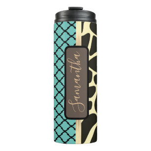 Chic Quatrefoil Giraffe Print  Personalized  Thermal Tumbler