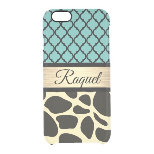 Chic Quatrefoil Giraffe Print Personalized Clear iPhone 66S Case