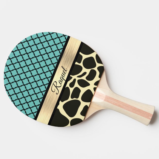 Chic Quatrefoil Giraffe Print  Ping Pong Paddle (Side)