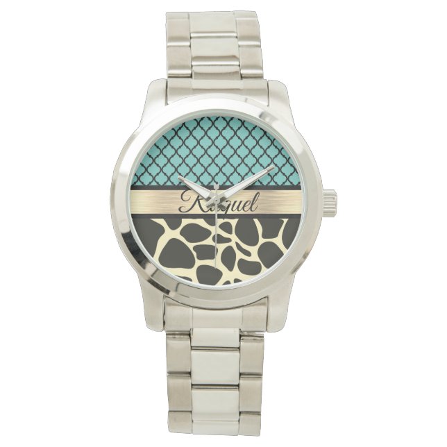 Chic Quatrefoil Giraffe Print Watch (Front)