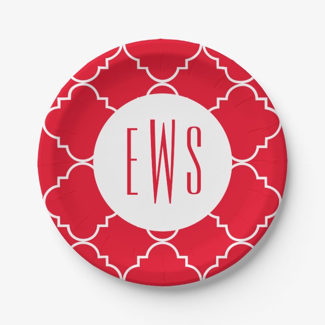 Chic Quatrefoil Monogram Party Plates (Front)